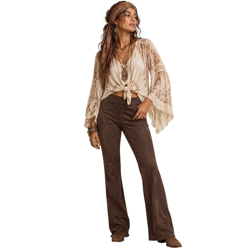 Chico's Faux Suede Pull On Leggings Pants Sz 1.5/10 Brown Boho Festival Career